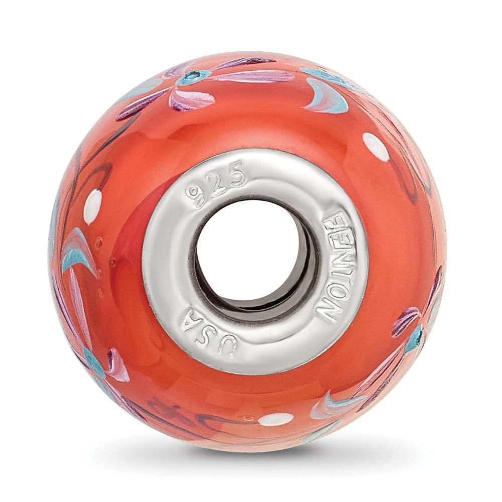 Alternate view of the Fenton Orange Floral Glass & Sterling Silver Barrel Bead Charm by The Black Bow Jewelry Co.