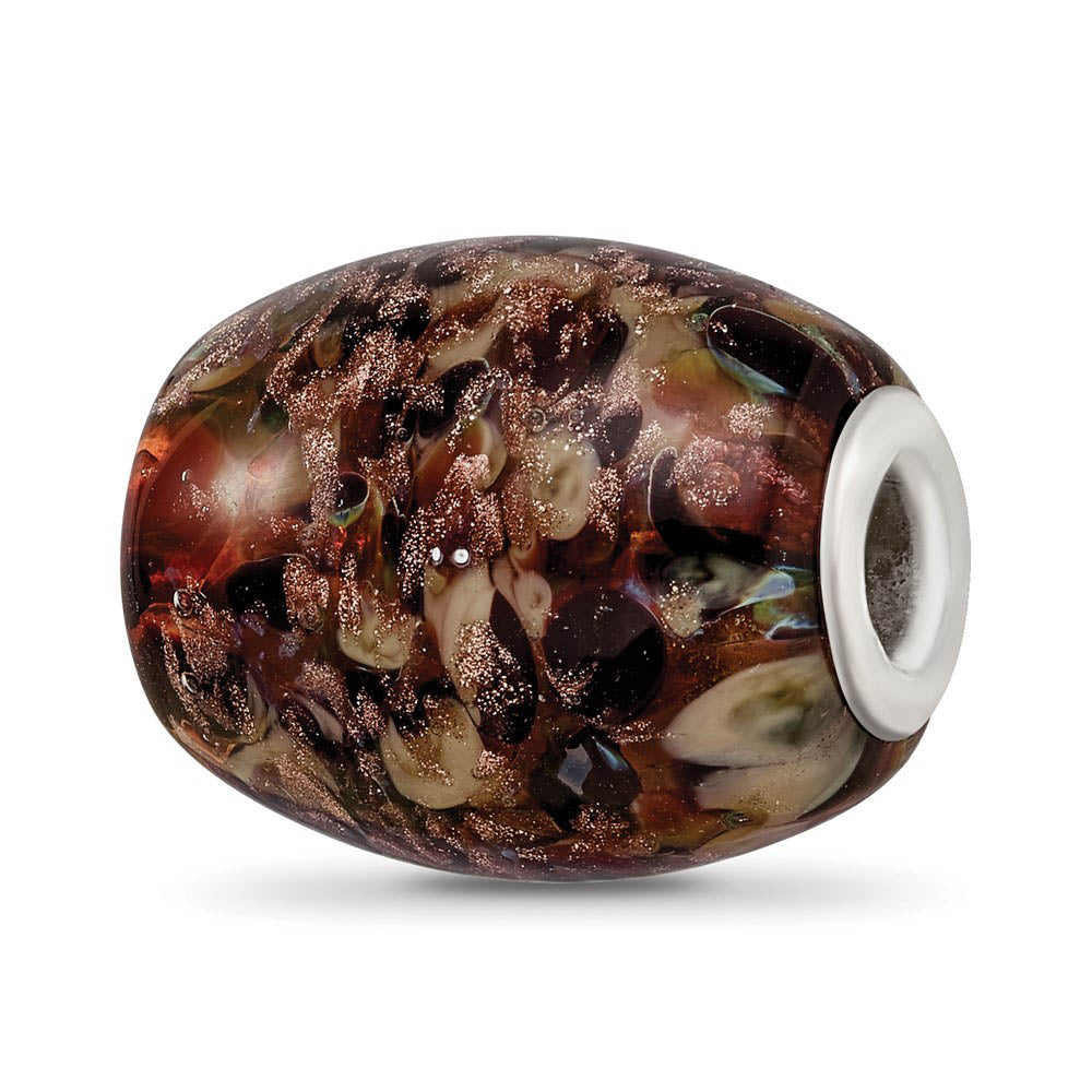 Fenton Multicolor Calico Kitty Glass & Sterling Silver Bead Charm, Item B12566 by The Black Bow Jewelry Co.