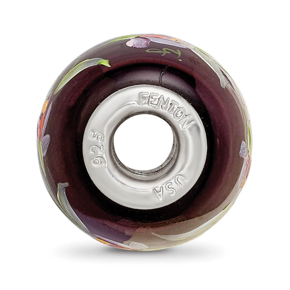 Alternate view of the Fenton Purple Magnolias Glass & Sterling Silver Bead Charm by The Black Bow Jewelry Co.