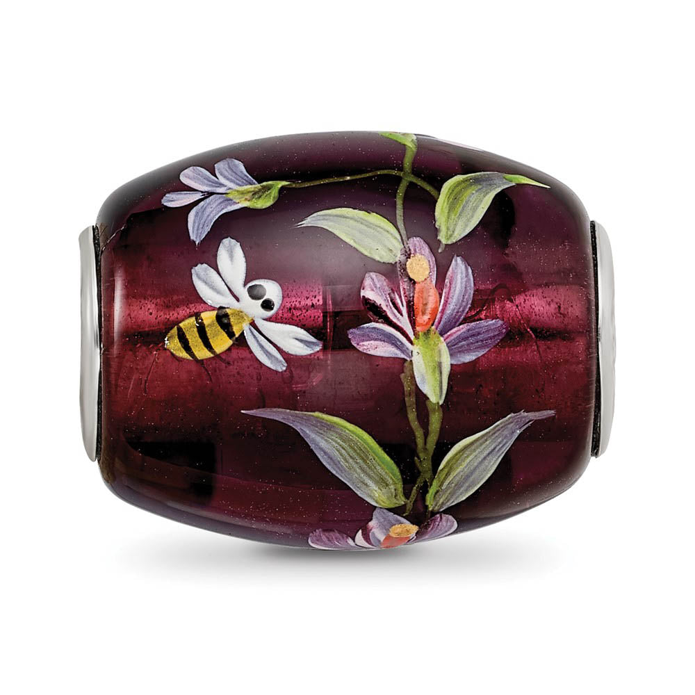 Alternate view of the Fenton Purple Magnolias Glass & Sterling Silver Bead Charm by The Black Bow Jewelry Co.