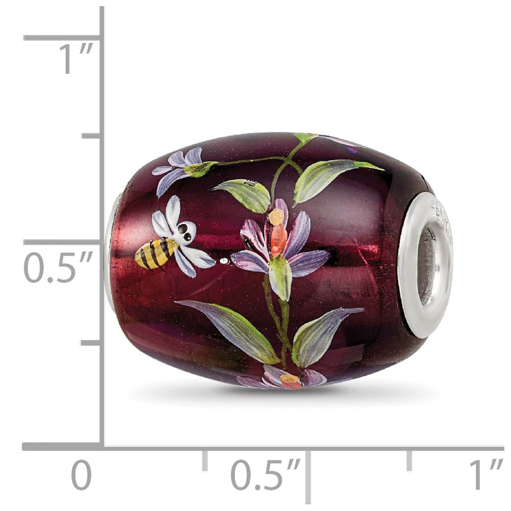 Alternate view of the Fenton Purple Magnolias Glass & Sterling Silver Bead Charm by The Black Bow Jewelry Co.