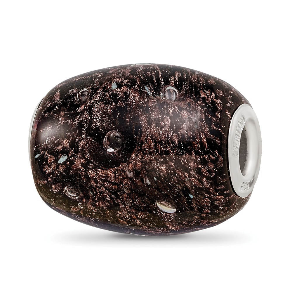 Fenton Blk Midnight Illusion Glass & Sterling Silver Barrel Bead Charm, Item B12568 by The Black Bow Jewelry Co.