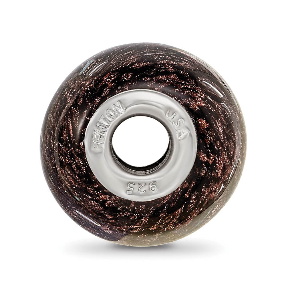 Alternate view of the Fenton Blk Midnight Illusion Glass & Sterling Silver Barrel Bead Charm by The Black Bow Jewelry Co.