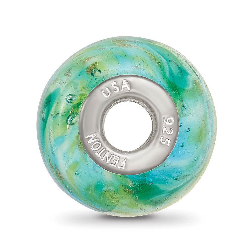 Alternate view of the Fenton Green with Glitter Glass & Sterling Silver Barrel Bead Charm by The Black Bow Jewelry Co.