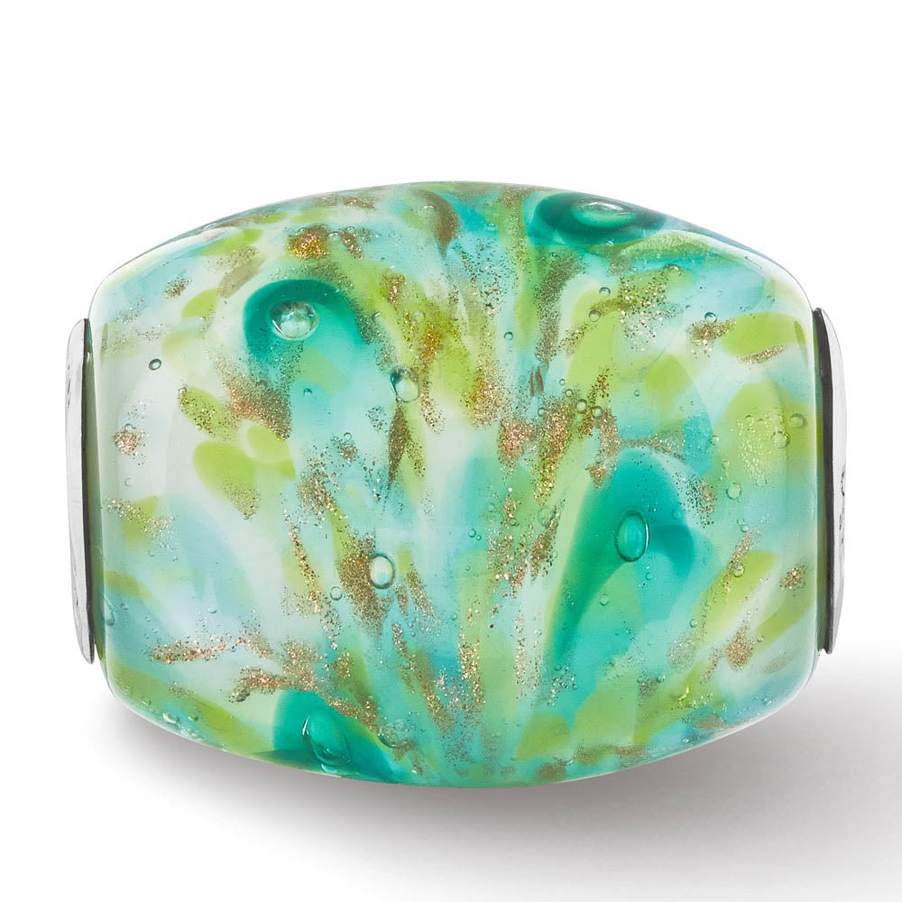Alternate view of the Fenton Green with Glitter Glass & Sterling Silver Barrel Bead Charm by The Black Bow Jewelry Co.