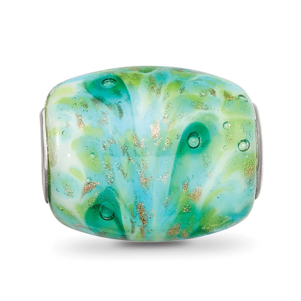 Alternate view of the Fenton Green with Glitter Glass & Sterling Silver Barrel Bead Charm by The Black Bow Jewelry Co.