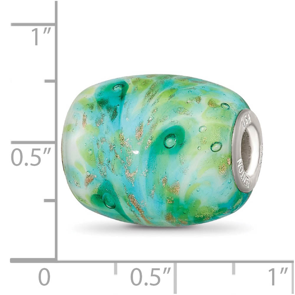 Alternate view of the Fenton Green with Glitter Glass & Sterling Silver Barrel Bead Charm by The Black Bow Jewelry Co.