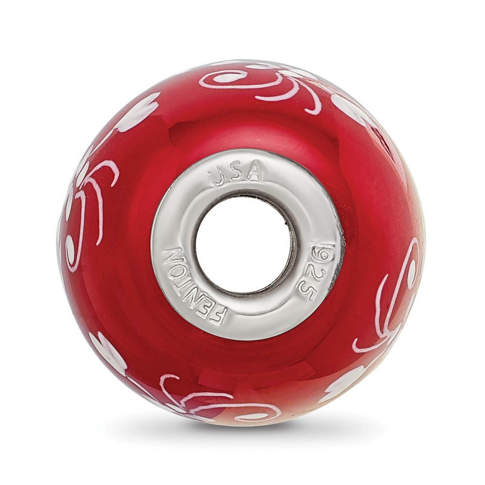 Alternate view of the Fenton Red Floral Hearts Glass & Sterling Silver Bead Charm by The Black Bow Jewelry Co.