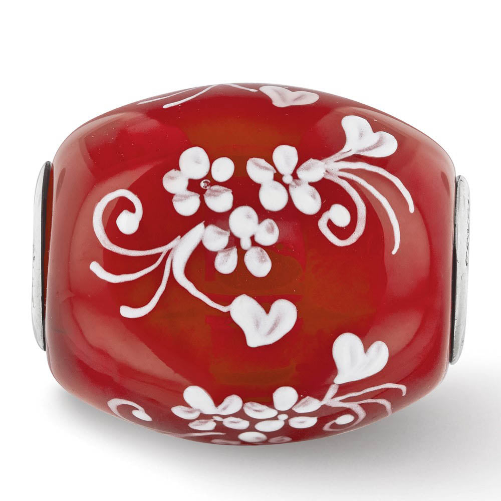 Alternate view of the Fenton Red Floral Hearts Glass & Sterling Silver Bead Charm by The Black Bow Jewelry Co.