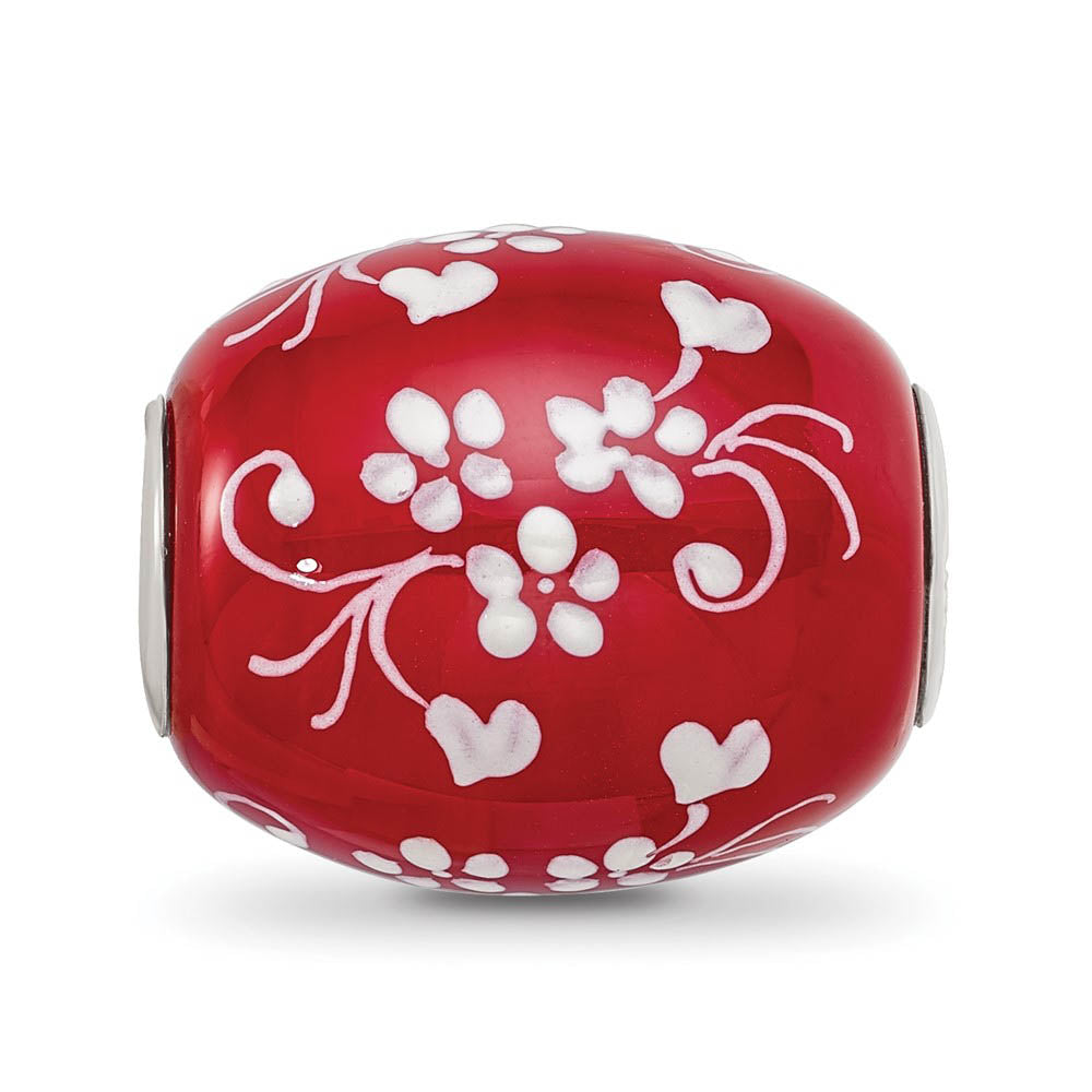 Alternate view of the Fenton Red Floral Hearts Glass & Sterling Silver Bead Charm by The Black Bow Jewelry Co.