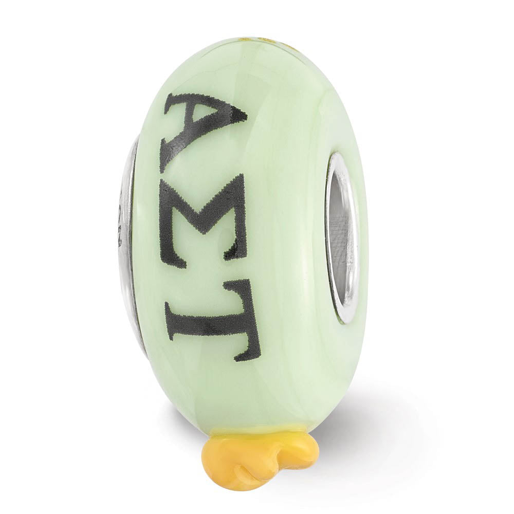 Fenton Hand Painted Alpha Sigma Tau Glass & Sterling Silver Bead Charm, Item B12580 by The Black Bow Jewelry Co.