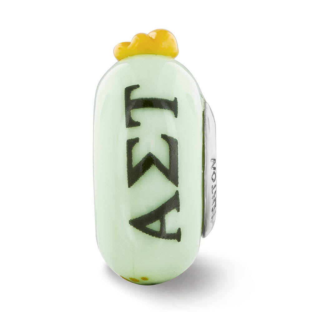 Alternate view of the Fenton Hand Painted Alpha Sigma Tau Glass & Sterling Silver Bead Charm by The Black Bow Jewelry Co.