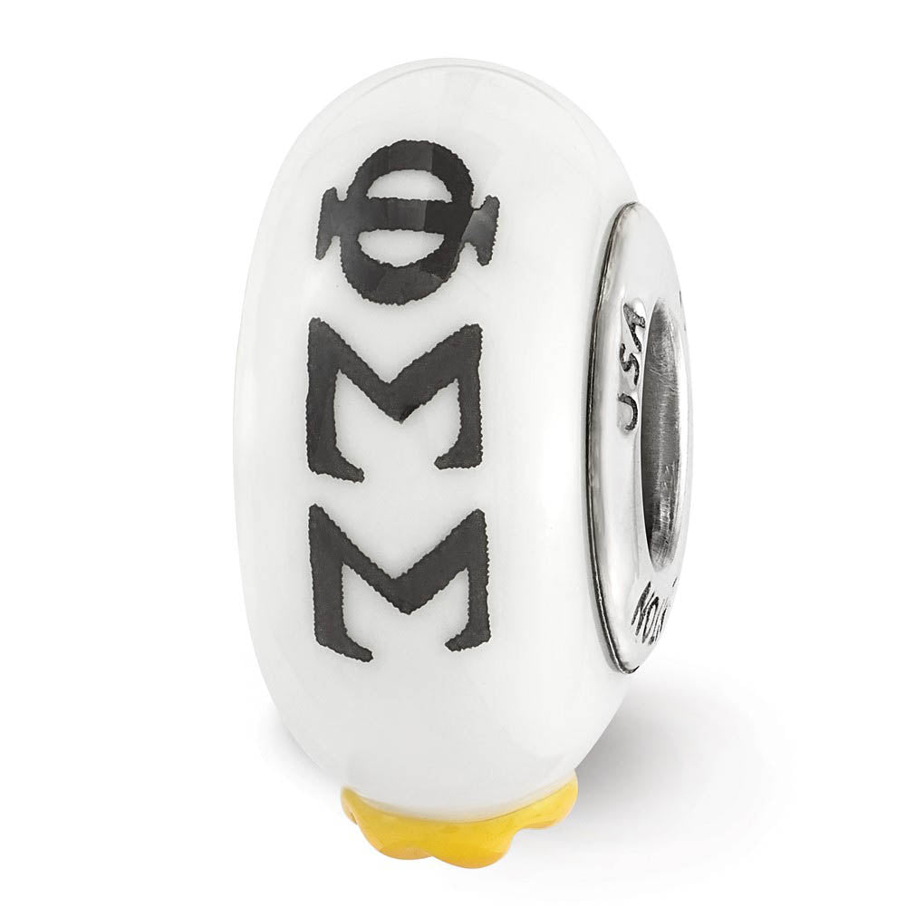 Fenton Hand Painted Phi Sigma Sigma Glass & Sterling Silver Bead Charm, Item B12591 by The Black Bow Jewelry Co.