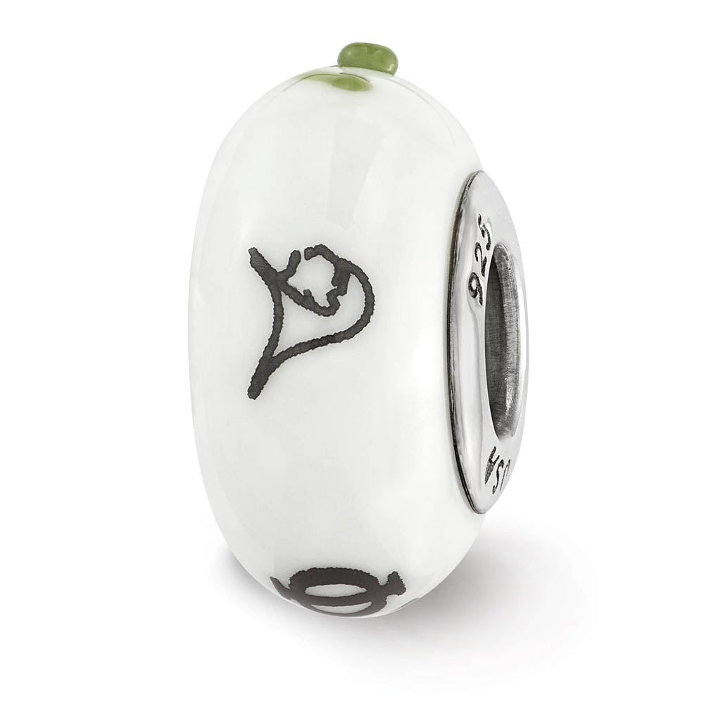 Alternate view of the Fenton Hand Painted Phi Sigma Sigma Glass & Sterling Silver Bead Charm by The Black Bow Jewelry Co.