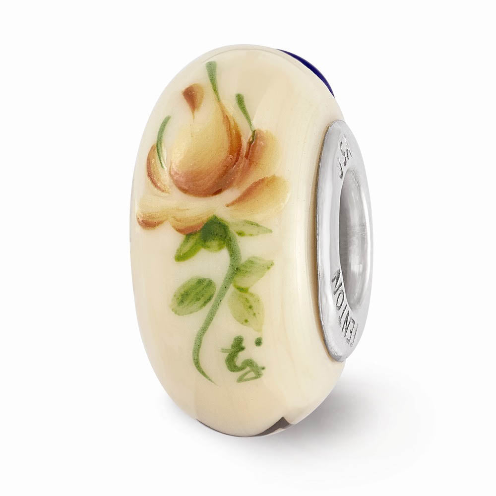 Alternate view of the Fenton Hand Painted Sigma Delta Tau Glass &amp; Sterling Silver Bead Charm by The Black Bow Jewelry Co.