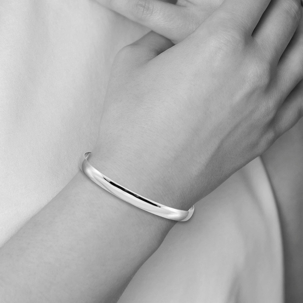 Alternate view of the 6mm 14k White Gold Polished Half Round Solid Bangle Bracelet by The Black Bow Jewelry Co.