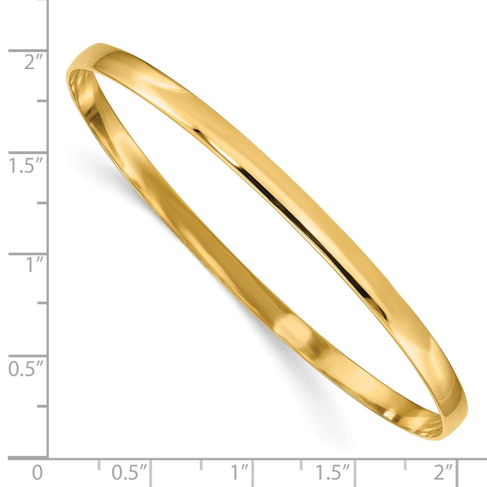 Alternate view of the 4mm 14k Yellow Gold Polished Half Round Solid Bangle Bracelet by The Black Bow Jewelry Co.