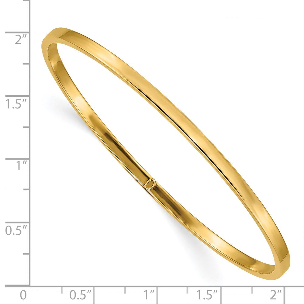 Alternate view of the 3mm 14k Yellow Gold Polished Hollow Square Tube Bangle Bracelet by The Black Bow Jewelry Co.