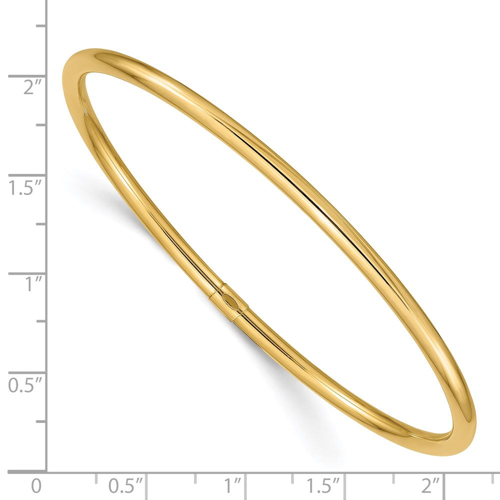 Alternate view of the 3mm 14k Yellow Gold Polished Hollow Round Tube Bangle Bracelet by The Black Bow Jewelry Co.