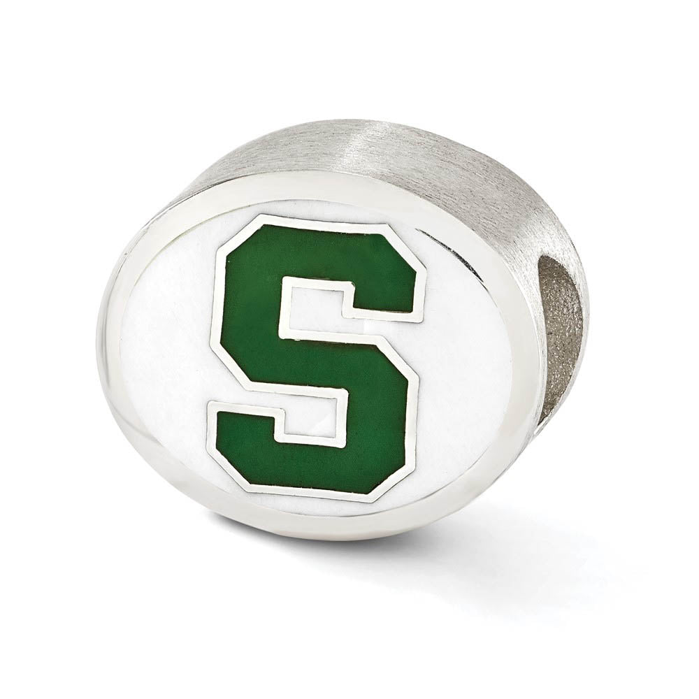Sterling Silver & Enamel Michigan State University Collegiate Bead, Item B12685 by The Black Bow Jewelry Co.