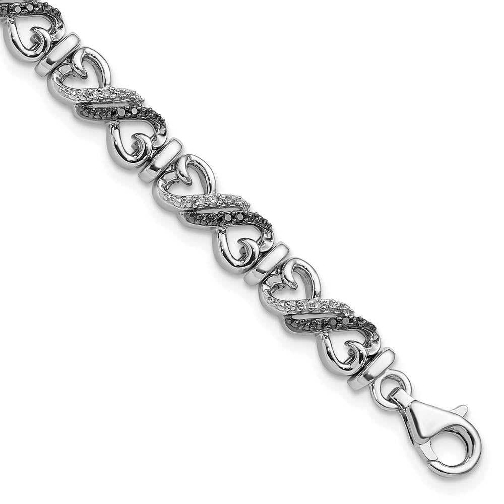 Black & White Diamond 6mm Heart Bracelet in Sterling Silver, 7.5 Inch, Item B12709 by The Black Bow Jewelry Co.