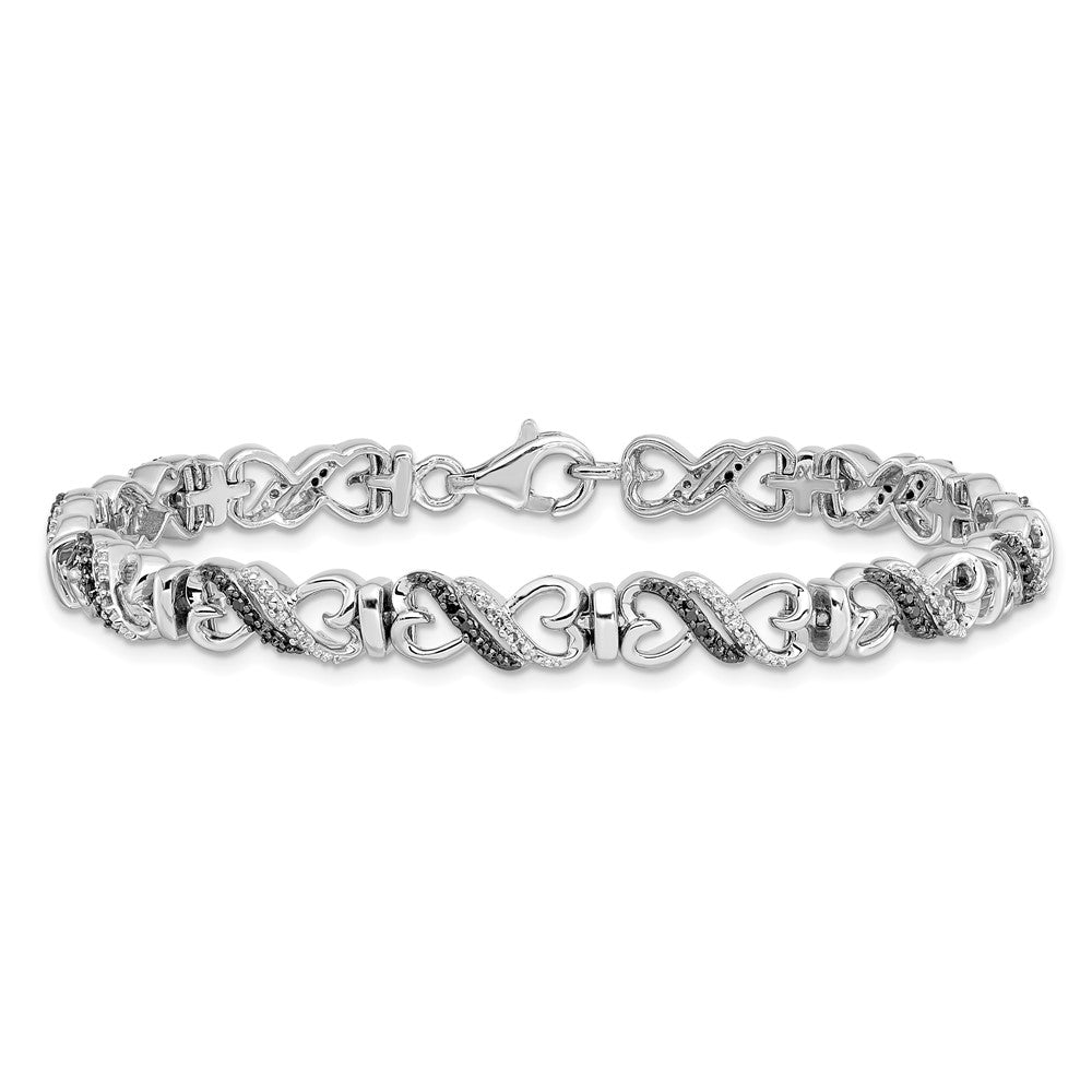 Alternate view of the Black &amp; White Diamond 6mm Heart Bracelet in Sterling Silver, 7.5 Inch by The Black Bow Jewelry Co.