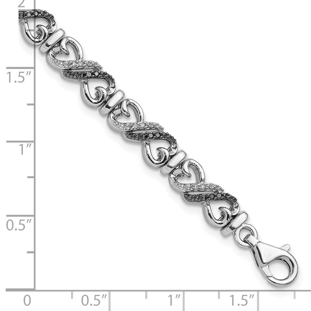 Alternate view of the Black &amp; White Diamond 6mm Heart Bracelet in Sterling Silver, 7.5 Inch by The Black Bow Jewelry Co.