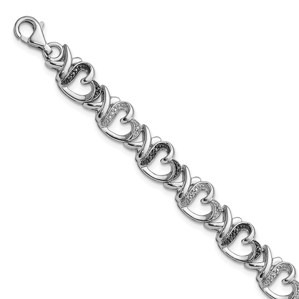 Black &amp; White Diamond 9mm X Heart Sterling Silver Bracelet, 7.5 Inch, Item B12712 by The Black Bow Jewelry Co.