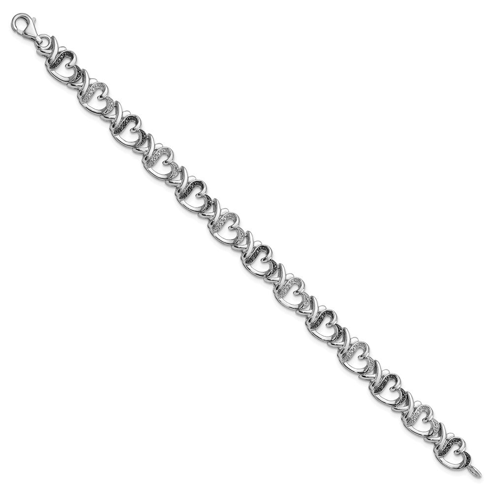 Alternate view of the Black &amp; White Diamond 9mm X Heart Sterling Silver Bracelet, 7.5 Inch by The Black Bow Jewelry Co.