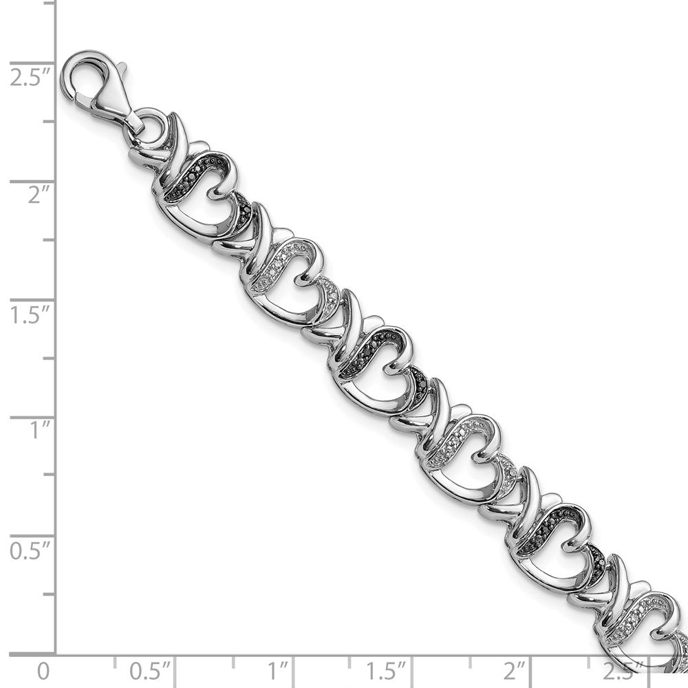Alternate view of the Black &amp; White Diamond 9mm X Heart Sterling Silver Bracelet, 7.5 Inch by The Black Bow Jewelry Co.