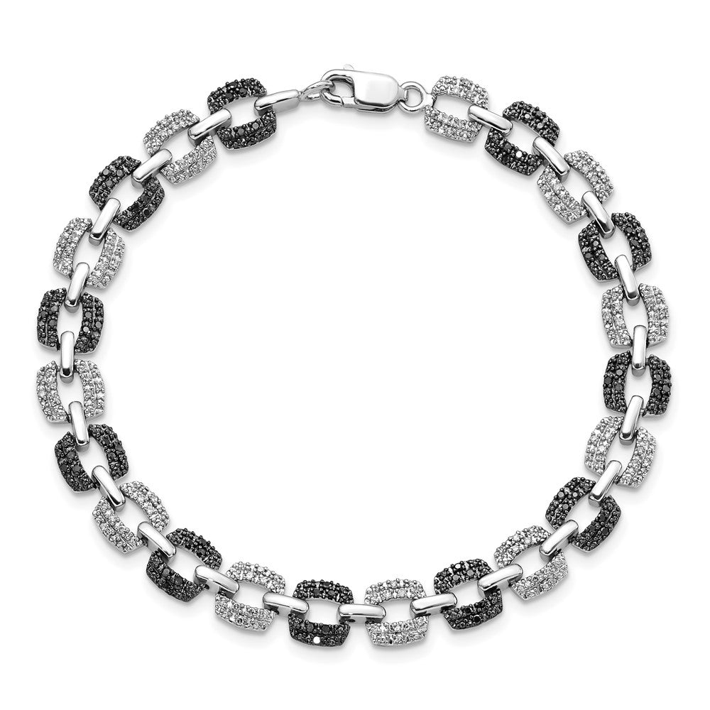 Alternate view of the Black &amp; White Diamond 7mm Square Link Bracelet in Sterling Silver by The Black Bow Jewelry Co.