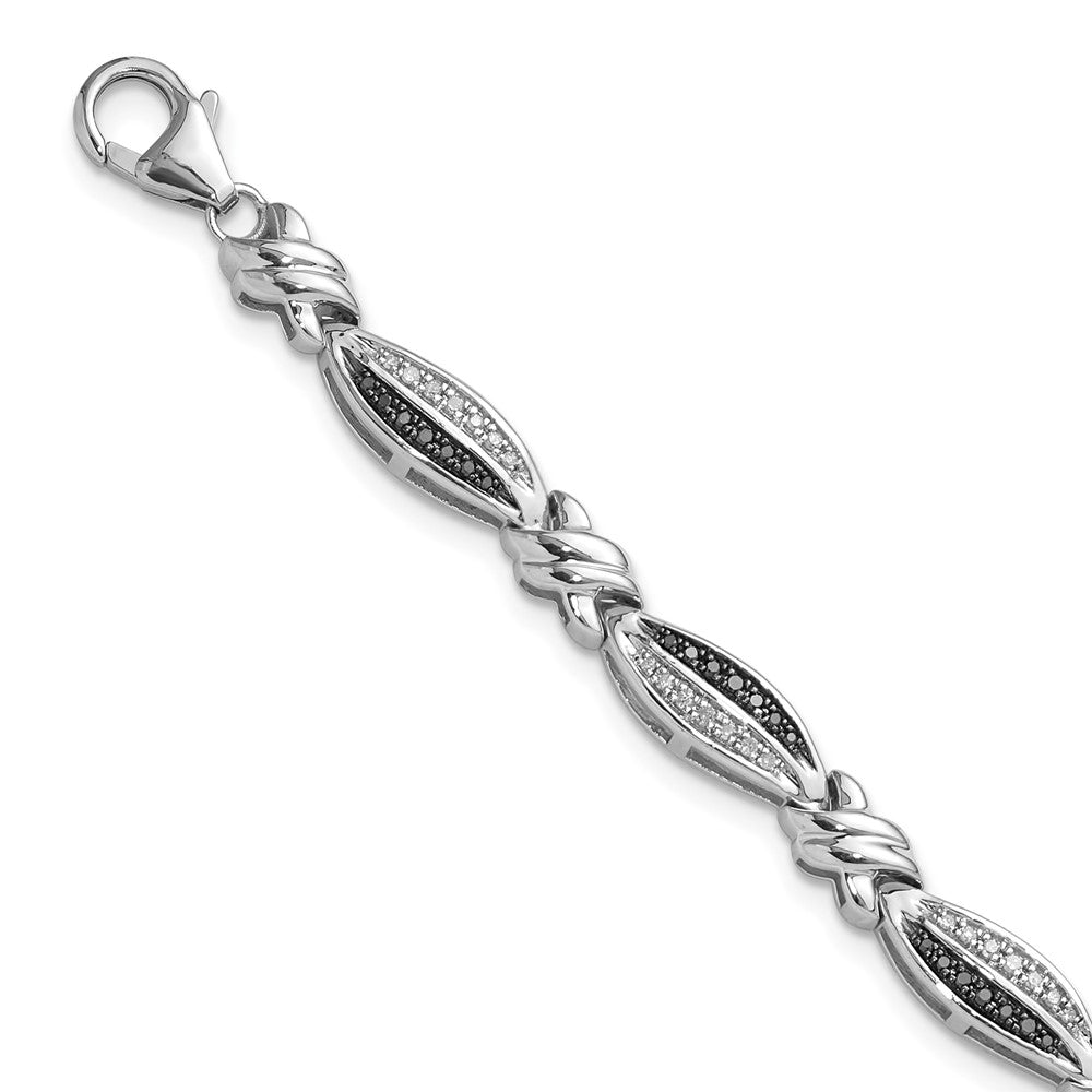 Black &amp; White Diamond Swirl Link Bracelet in Sterling Silver, 7.5 Inch, Item B12719 by The Black Bow Jewelry Co.