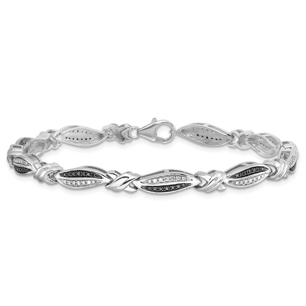 Alternate view of the Black &amp; White Diamond Swirl Link Bracelet in Sterling Silver, 7.5 Inch by The Black Bow Jewelry Co.