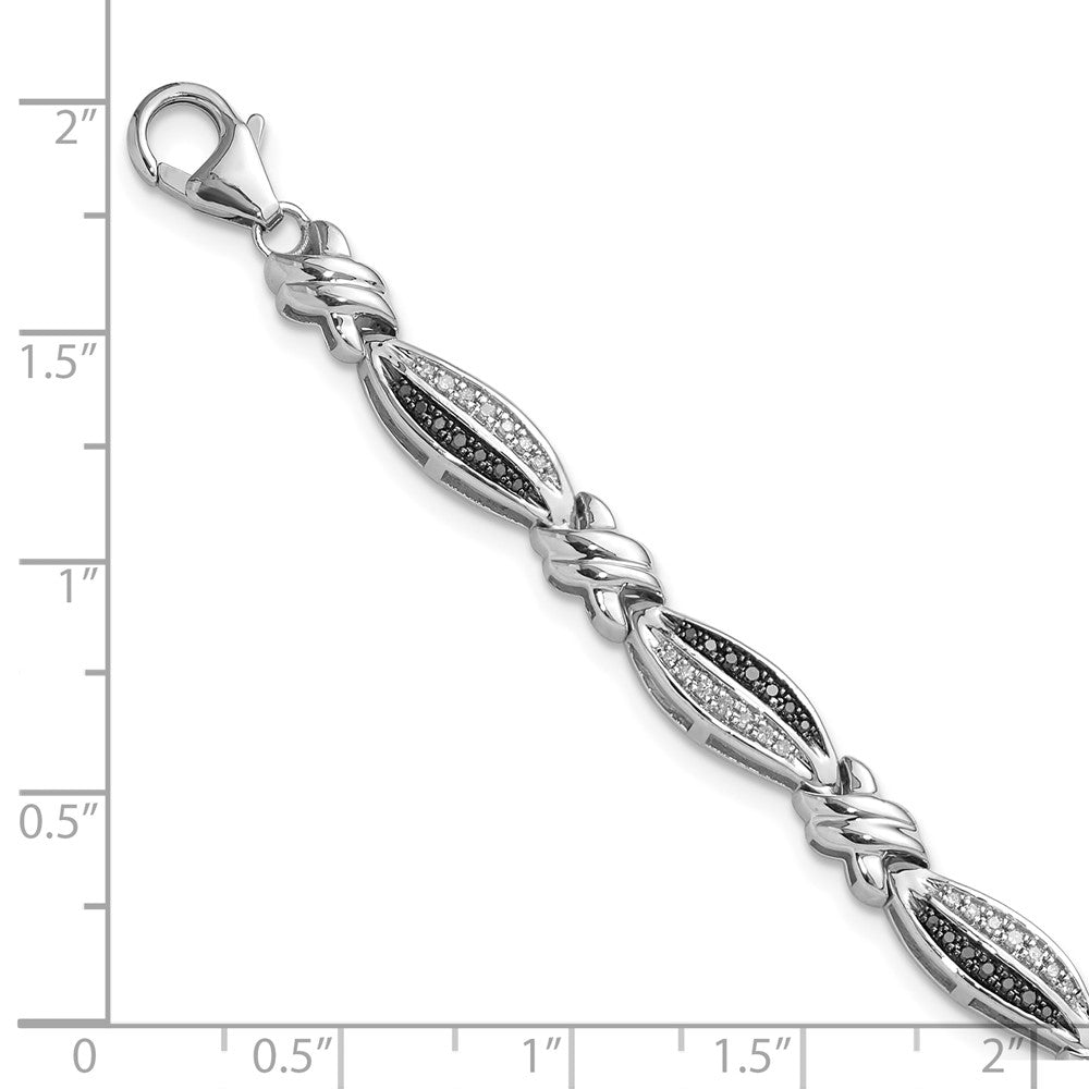 Alternate view of the Black &amp; White Diamond Swirl Link Bracelet in Sterling Silver, 7.5 Inch by The Black Bow Jewelry Co.