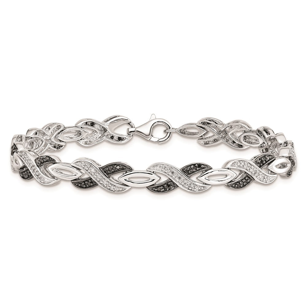Alternate view of the White &amp; Black Diamond Crossover Bracelet in Sterling Silver, 7.5 Inch by The Black Bow Jewelry Co.