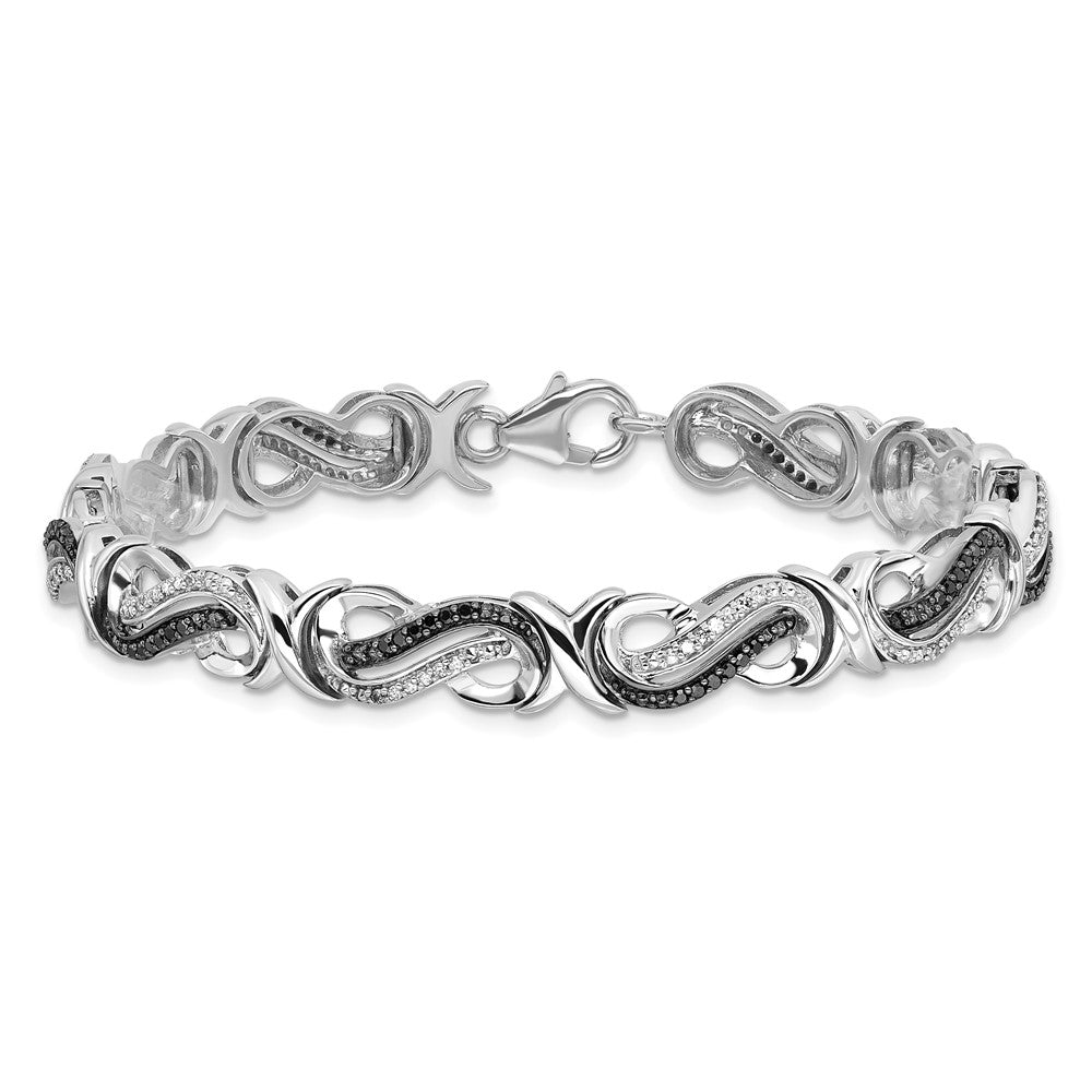 Alternate view of the Sterling Silver Black &amp; White Diamond Scroll Link Bracelet, 7.5 Inch by The Black Bow Jewelry Co.