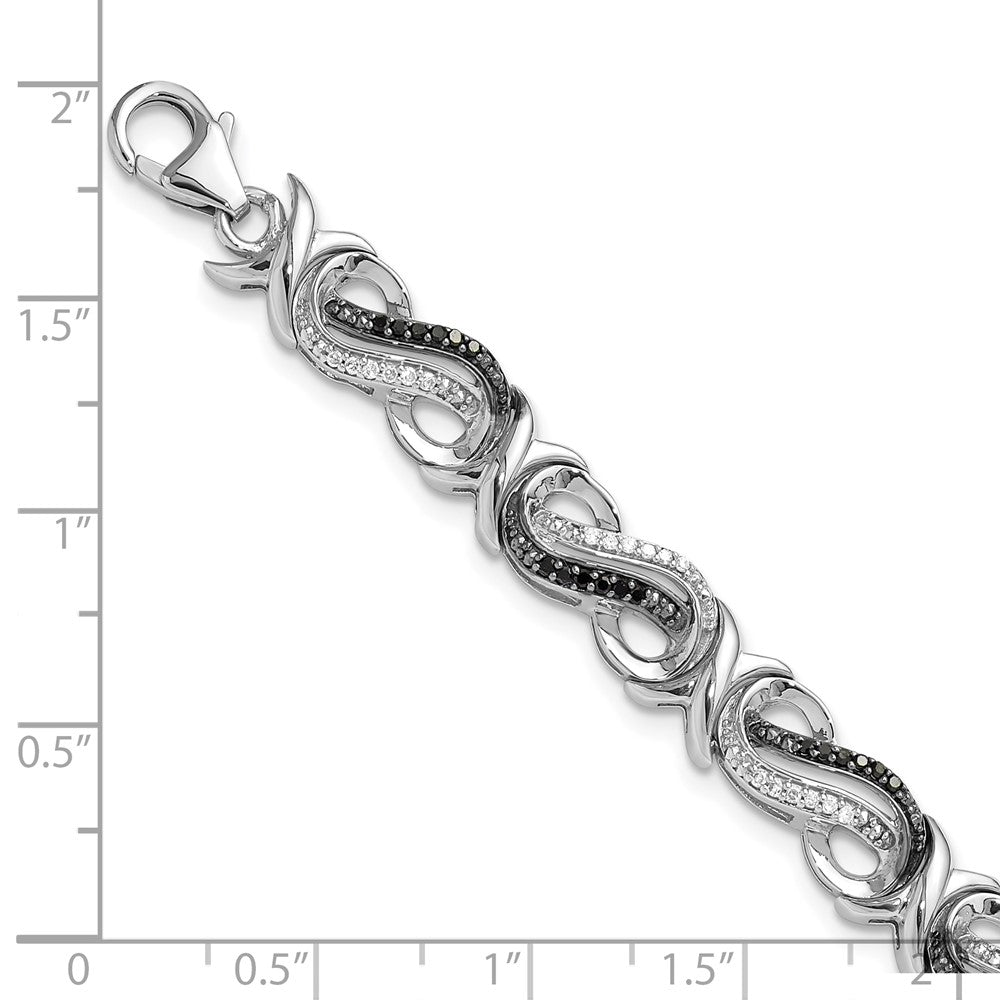 Alternate view of the Sterling Silver Black &amp; White Diamond Scroll Link Bracelet, 7.5 Inch by The Black Bow Jewelry Co.