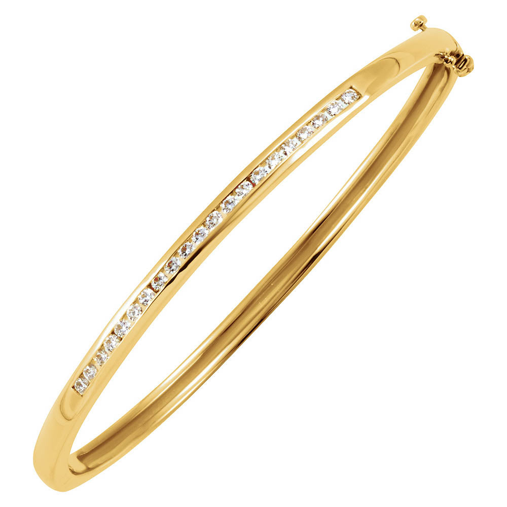 14k Yellow Gold & 5/8 Ctw Diamond 3mm Hinged Bangle Bracelet, Item B12729 by The Black Bow Jewelry Co.