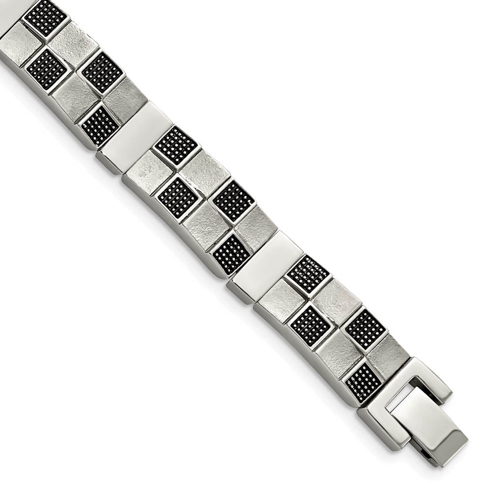 Men's 11mm Checkered Stainless Steel Bracelet, 8.25 Inch, Item B12739 by The Black Bow Jewelry Co.