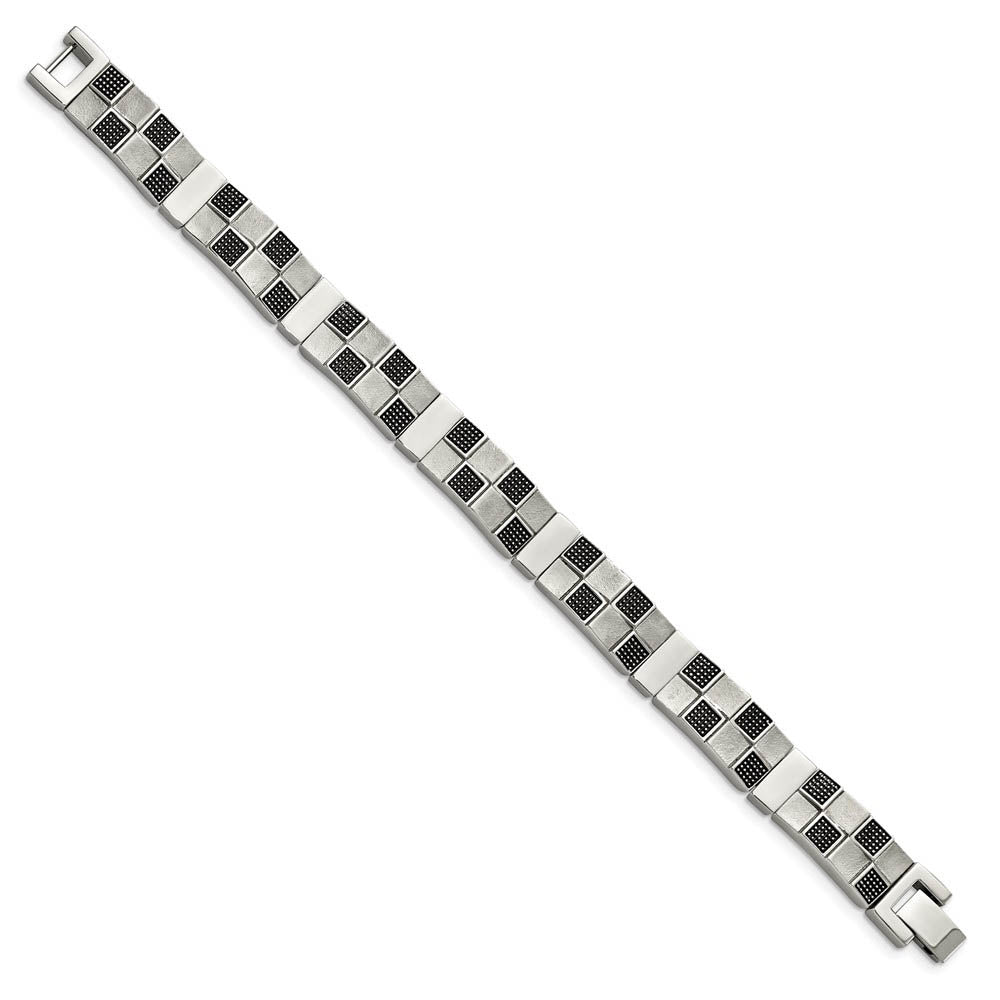 Alternate view of the Men's 11mm Checkered Stainless Steel Bracelet, 8.25 Inch by The Black Bow Jewelry Co.