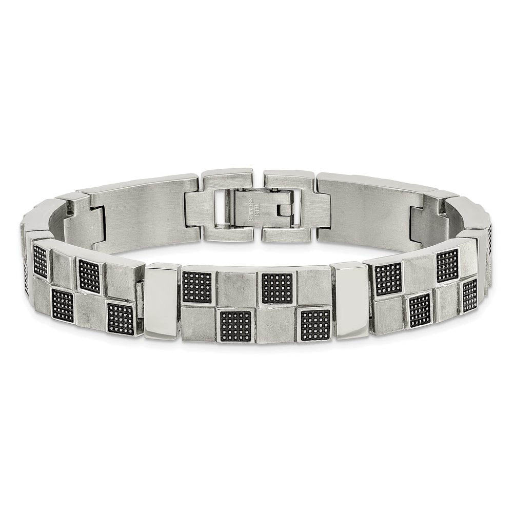 Alternate view of the Men's 11mm Checkered Stainless Steel Bracelet, 8.25 Inch by The Black Bow Jewelry Co.