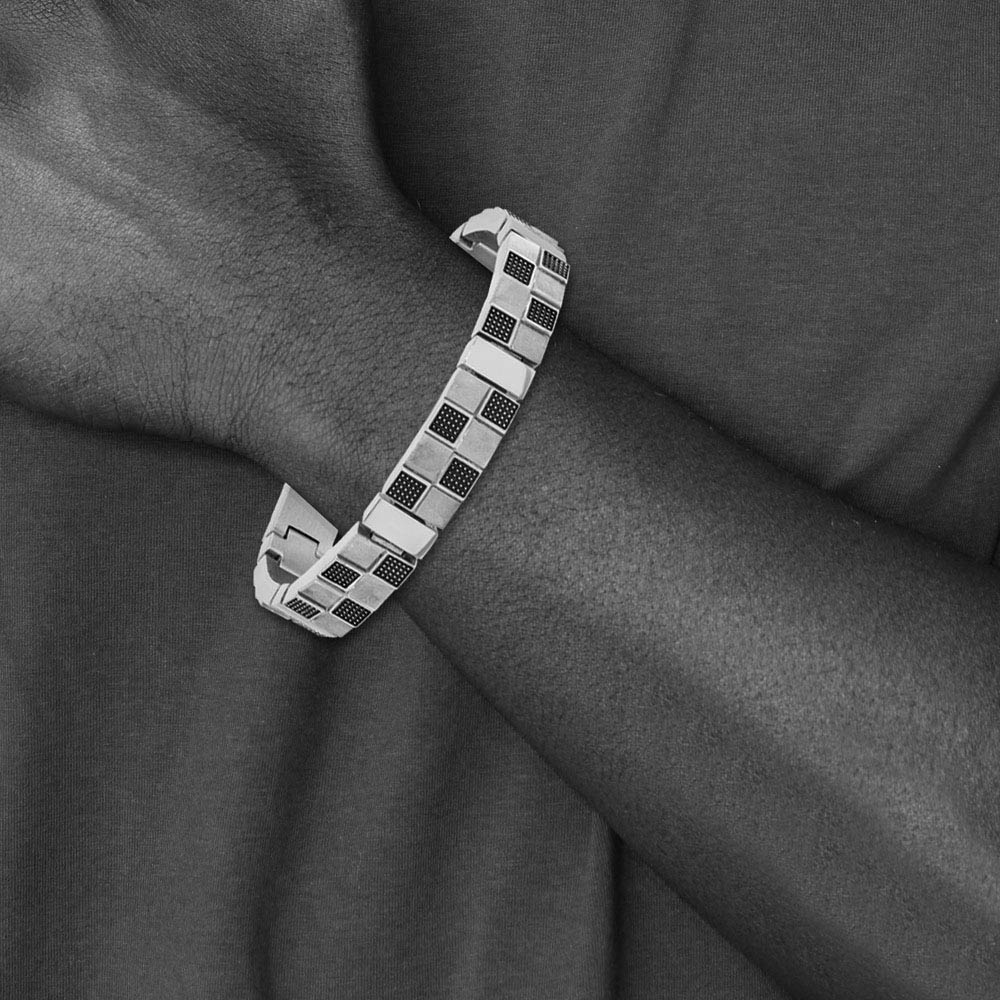 Alternate view of the Men's 11mm Checkered Stainless Steel Bracelet, 8.25 Inch by The Black Bow Jewelry Co.