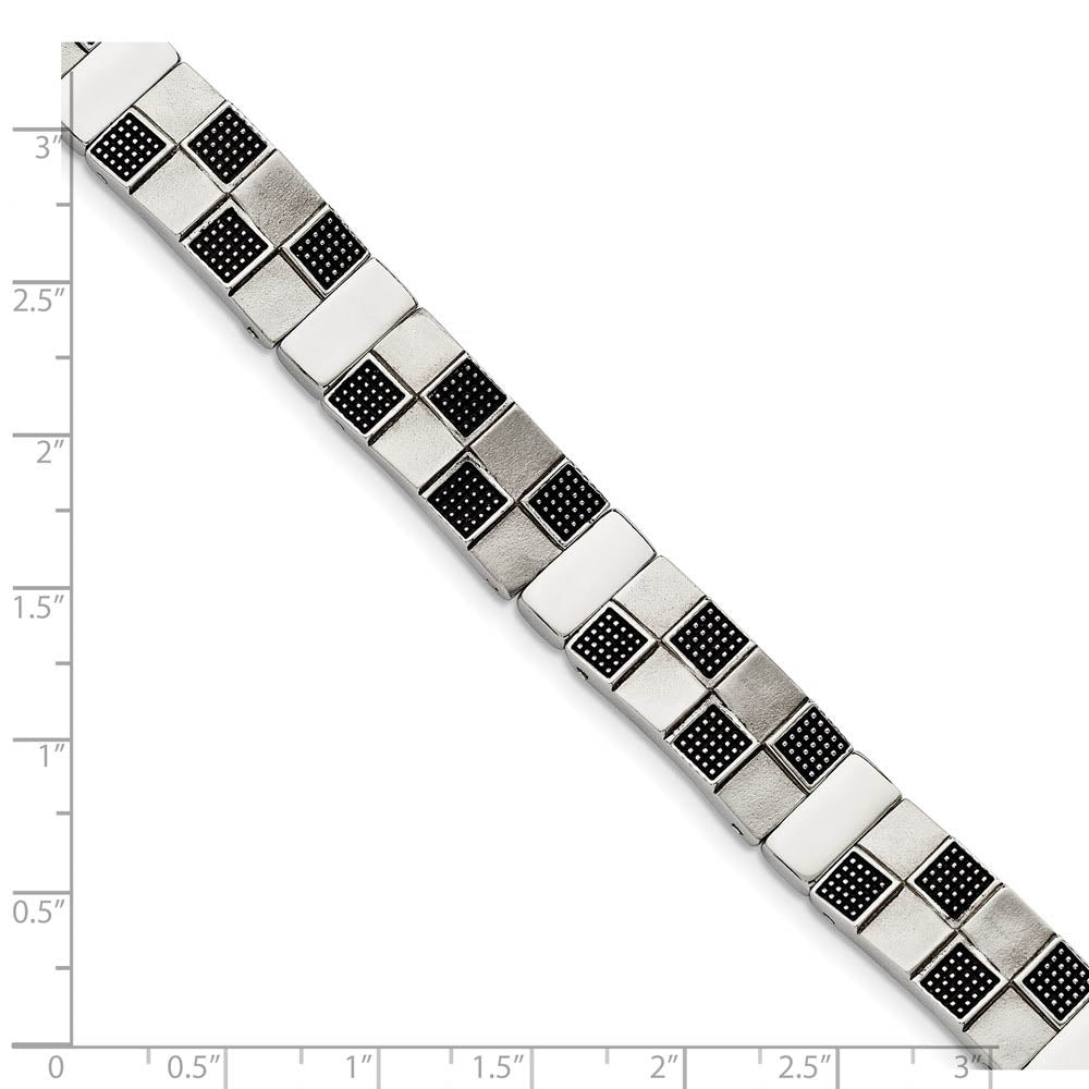 Alternate view of the Men's 11mm Checkered Stainless Steel Bracelet, 8.25 Inch by The Black Bow Jewelry Co.