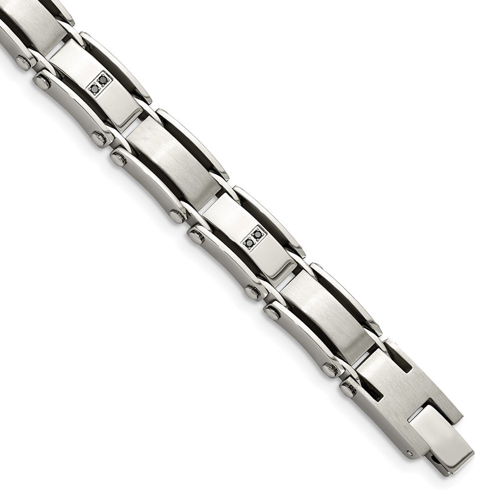 Mens 1/10 Ctw Black Diamond Stainless Steel 8mm Link Bracelet, 8.25 In, Item B12741 by The Black Bow Jewelry Co.