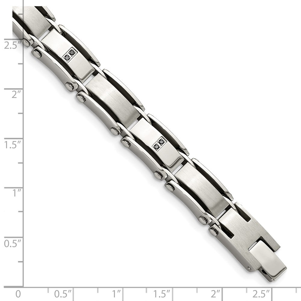 Alternate view of the Mens 1/10 Ctw Black Diamond Stainless Steel 8mm Link Bracelet, 8.25 In by The Black Bow Jewelry Co.