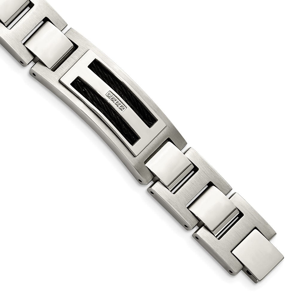 Men&#39;s 14mm Two Tone Stainless Steel &amp; Diamond Link Bracelet, 8.75 Inch, Item B12746 by The Black Bow Jewelry Co.