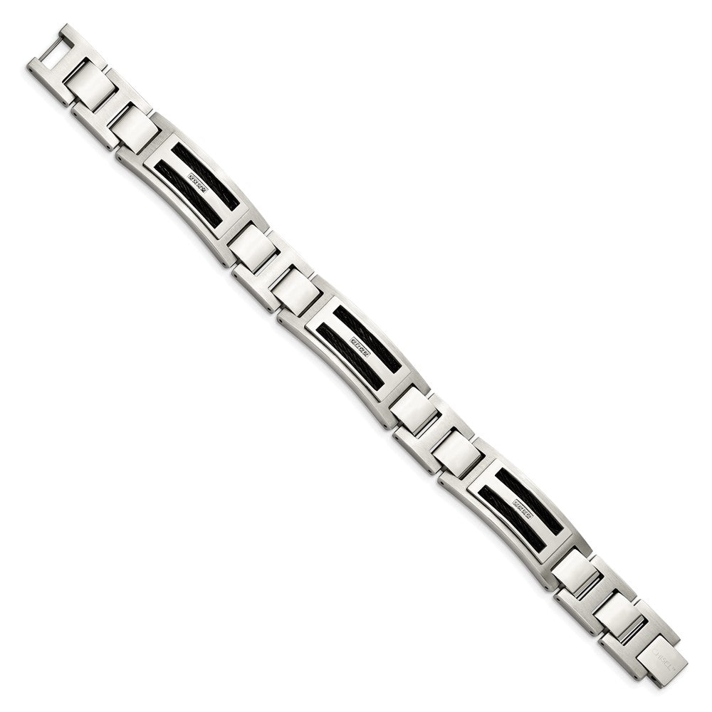 Alternate view of the Men&#39;s 14mm Two Tone Stainless Steel &amp; Diamond Link Bracelet, 8.75 Inch by The Black Bow Jewelry Co.