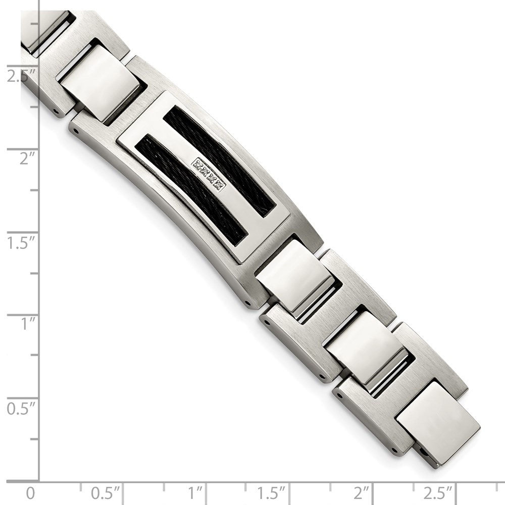 Alternate view of the Men&#39;s 14mm Two Tone Stainless Steel &amp; Diamond Link Bracelet, 8.75 Inch by The Black Bow Jewelry Co.