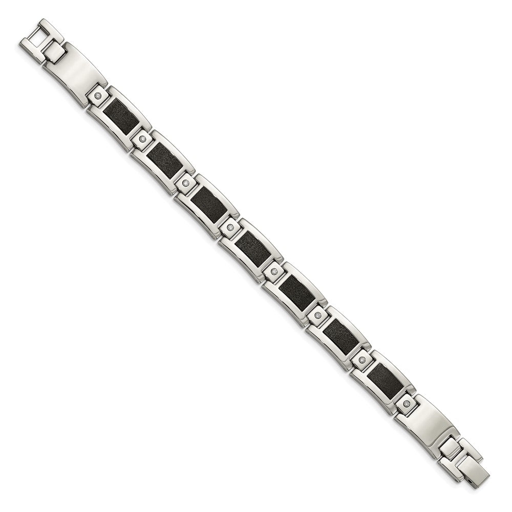 Alternate view of the Mens Stainless Steel Diamond Polished &amp; Laser Cut Bracelet, 8.25 Inch by The Black Bow Jewelry Co.