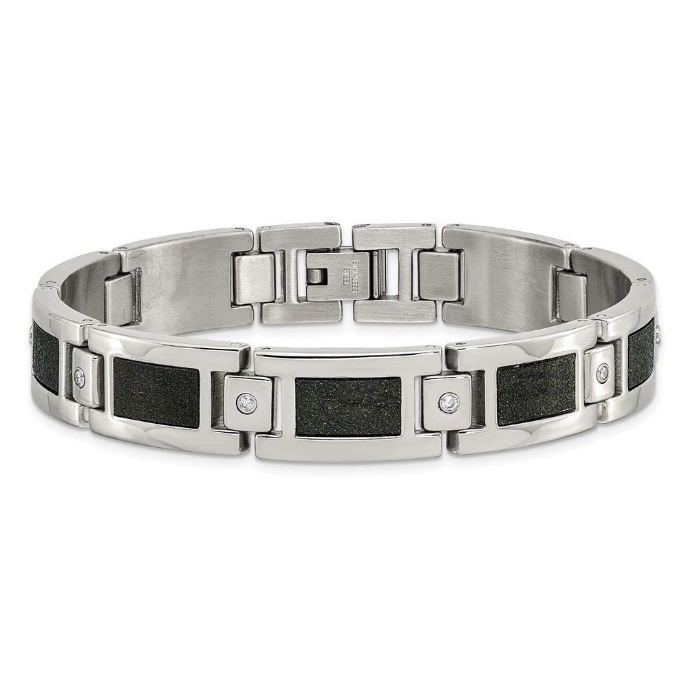 Alternate view of the Mens Stainless Steel Diamond Polished &amp; Laser Cut Bracelet, 8.25 Inch by The Black Bow Jewelry Co.